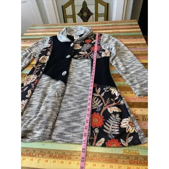 Anthropologie Luii S Button Front Mixed Media Jacket Cardigan Floral/ Knit Boho - Picture 8 of 14